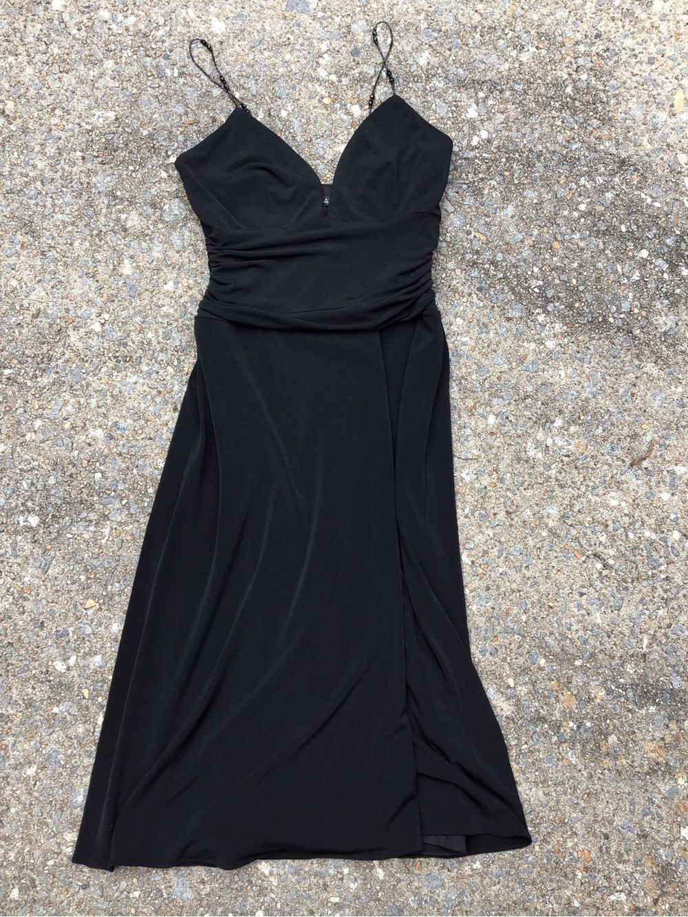 Vintage Y2K Laundry by Shelli Segal Black beaded Spaghetti-Strap Midi Dress